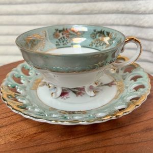 Mid Century Royal Sealy China Japan Footed Rose Teacup and Saucer